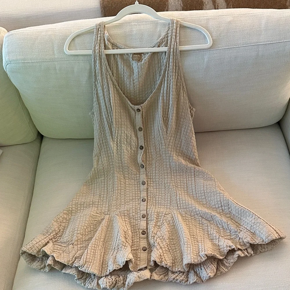 Free People Beige Ruffled Button-Down Tab Dress - 2025 - Picture 2 of 4